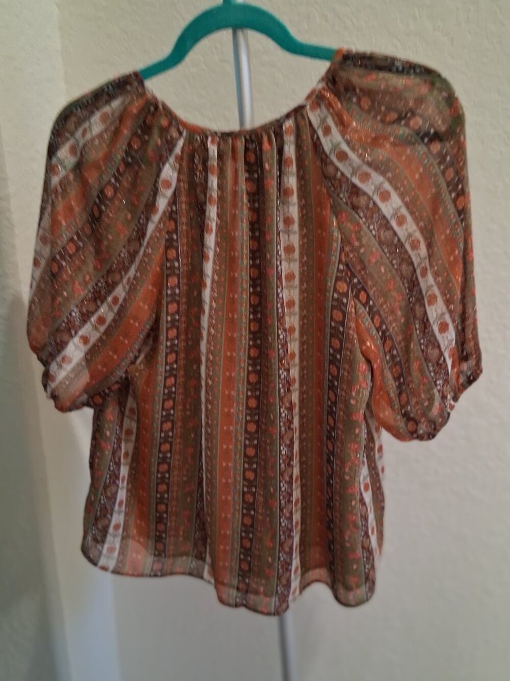 Rachel Zoe Boho Striped Floral Metallic Thread Blouse Size S - Picture 4 of 7